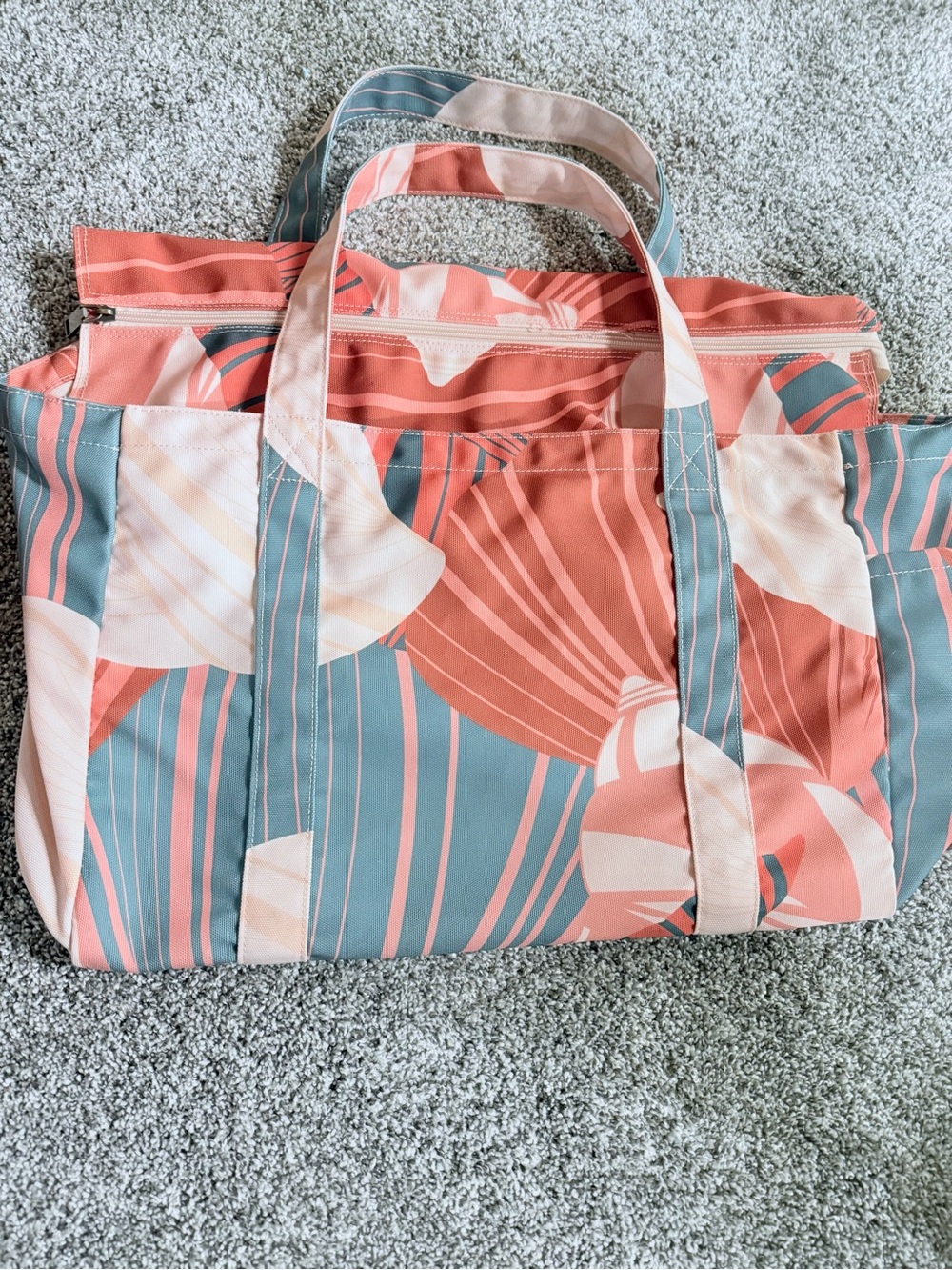 Printed Coral & Teal Canvas Tote Bag